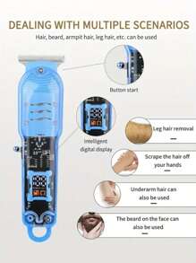1pc Clear Model Electric Hair Clipper For Body Hair With Lcd Display - Blue - View 5