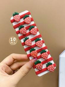 10入組兒童紅白草莓造型彈性髮圈 - 彩色 - 查看 9