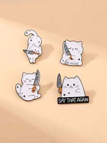 4 件裝卡通貓帶刀有趣設計胸針徽章,適合作為送給朋友或孩子的禮物 - 彩色 - 查看 6