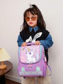 新款幼儿园儿童书包可爱独角兽恐龙卡通双肩包便携小学生休闲背包甜美女孩拉链手拿背包撞色小学生书包背包收纳袋适合女童男童儿童小学生日常上学出游使用旅游配件 - 紫色 - 查看 5