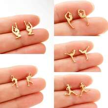 1對不鏽鋼瑜伽耳釘,珠寶派對運動女耳釘 - 黑色 - 查看 4