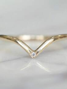 1pc Fashionable Cubic Zirconia V-Shaped Women's Ring, Perfect For Daily Wear, Party, Anniversary - Gold - View 1