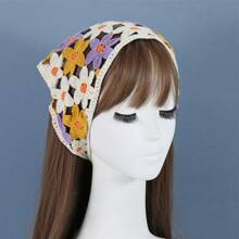 1頂鉤針和刺繡花裝飾,三角形造型青少年女孩頭帶,波西米亞風格度假頭帶 - 淡紫色 - 查看 3