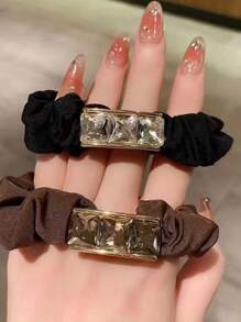 Royal 2pcs Women's Fashionable Metallic Rhinestone Decor Multicolor Ponytail Holder,Hair Accessories,Hair Elastics,Hair Ties,Hair Rope Ponytail Holders, Hair Bobbles Head Accessories Rubber Bands - Multicolor - View 4