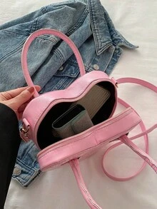 2024款甜美清涼女包,時尚的心形鏈條手提包,哥復古跨境女包 - 粉色 - 查看 7