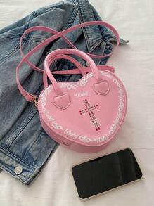 2024款甜美清涼女包,時尚的心形鏈條手提包,哥復古跨境女包 - 粉色 - 查看 5