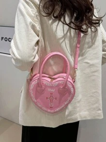 2024款甜美清涼女包,時尚的心形鏈條手提包,哥復古跨境女包 - 粉色 - 查看 4