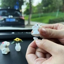 2pcs Cute Miniature Bunny Car Decoration Ornaments For Car Dashboard And Windowsill, Personalized Car Dolls - White - View 5