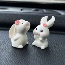 2pcs Cute Miniature Bunny Car Decoration Ornaments For Car Dashboard And Windowsill, Personalized Car Dolls - White - View 1