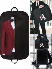 可攜式字母印花可折疊儲物袋，旅行手提袋完美的衣物袋，40"防塵衣物罩防水衣服防塵罩手提袋外套婚紗禮服套裝保護套，便於旅行、聚會、商務旅行、掛衣服套裝衣服包，適用於西裝、外套、T恤、夾克、學校組織袋、老師收納袋 - 黑色 - 查看 3