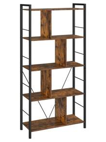 VASAGLE Meuble de Rangement, Bibliothèque, Étagère 5 Niveaux, avec Compartiments Ouverts, pour Bureau, Salon, Chambre, Style Industriel, Marron Rustique et Noir - Tabac - Voir 2