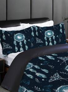 3入組床單套裝-柔軟舒適的博霍風夢網羽毛印花寢具,適用於臥室和客房(1件被套+2個枕套) - 彩色 - 查看 3