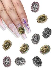 Beautizon Nailartlab 5件套圣母玛利亚美甲装饰品，3D复古美甲吊坠，3D圣犹达美甲吊坠，合金圣母玛利亚美甲吊坠，水钻美甲装饰，DIY美甲配件 - 彩色 - 查看 7