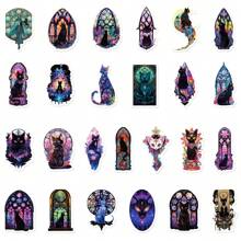 50入組黑暗貓哥特版防水diy創意塗鴉貼紙,適用於筆記型電腦手機殼吉他滑板水瓶桿頭盔滑雪板行李箱冰箱門窗家居塗鴉裝飾貼紙 - 彩色 - 查看 10