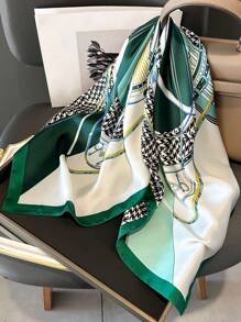 1 件丝绸花卉印花 70 厘米方形围巾，新品，女士多功能配饰（围巾、腰带、头带等），春秋优雅头巾、发带、头带非常适合装扮您的外观 - 綠色 - 查看 1