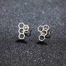 1對小蜜蜂針式耳環,不銹鋼迷你耳環,女性聚會珠寶禮物 - 銀色 - 查看 14