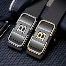 1條男士商務休閒雙層牛皮腰帶,帶有b字母鋅合金扣,無齒自動扣 - 彩色 - 查看 1