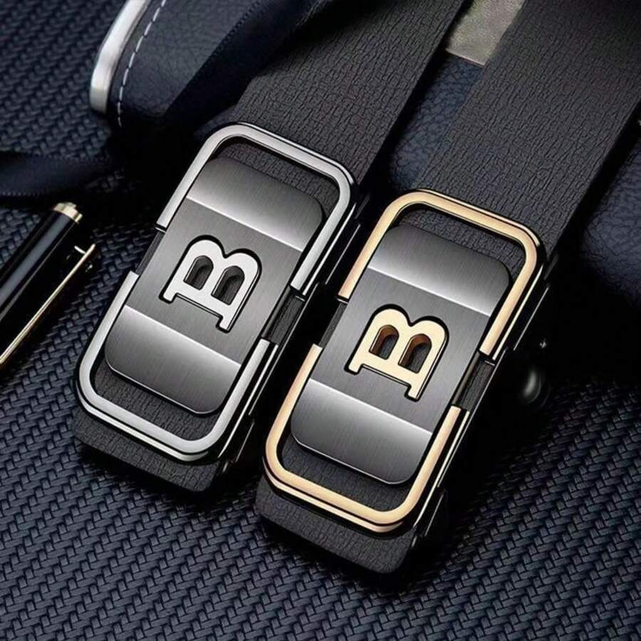 1條男士商務休閒雙層牛皮腰帶,帶有b字母鋅合金扣,無齒自動扣 - 彩色 - 查看 1