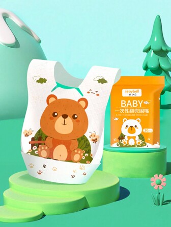 1 Pack Of 30 Cartoon Bear Print Non-woven Disposable Bibs With Independent Packaging For Infants, Avoid Making Clothes Dirty While Eating, Suitable For All Seasons