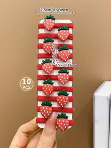 10入組兒童紅白草莓造型彈性髮圈 - 彩色 - 查看 3