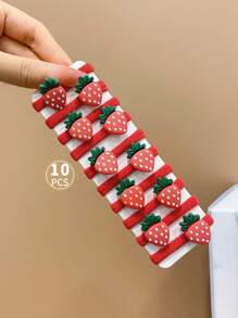 10入組兒童紅白草莓造型彈性髮圈 - 彩色 - 查看 7