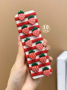 10入組兒童紅白草莓造型彈性髮圈 - 彩色 - 查看 6