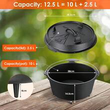 Dutch Oven Set With Feet, Lid Lifter, Spiral Handle Cooking Pot - Black - View 2