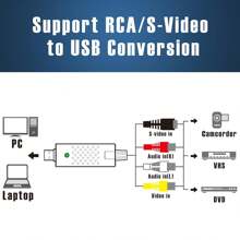 Video Capture Card, RCA To USB Audio Video Converter, VHS Mini DV VCR Hi8 DVD To Digital Converter For PC TV Tape Player Camcorder - 黑色 - 查看 2