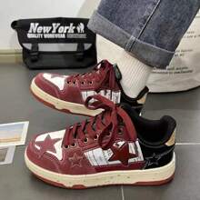 女士休闲运动鞋，厚底运动鞋，黑色/白色/粉色，系带网眼鞋，厚底波浪鞋底，舒适，适合工作、万圣节 - 紅色 - 查看 2