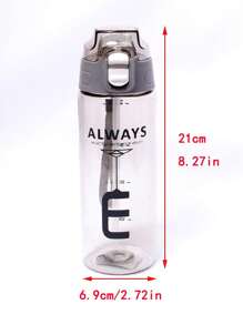 1入組600ml透明塑料水瓶,簡約字母圖案,帶有吸嘴和吸管,攜帶式提繩手柄,防漏鎖定空間杯,適合學生戶外運動健身使用 - 灰色 - 查看 2