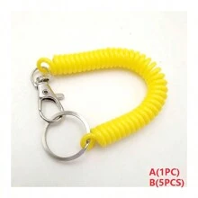 1或5入組彈性彈簧繩鑰匙鏈,銀色金屬卡拉比尼,適用於戶外露營防丟手機彈簧鑰匙圈 - 綠色 - 查看 12