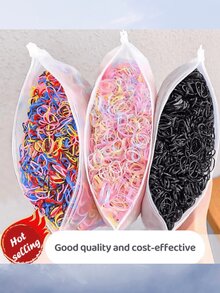 1000pcs Children's Hair Ties With Strong Elasticity And Disposable Mini Hairbands, Bag Packed Hair Accessories - White - View 2