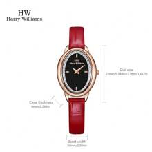1款 Harry Williams 女士時尚優雅的橢圓形石英手錶,配有水晶鑲嵌和紅色皮革表帶,適用於日常商務裝飾、情人節禮物,附贈禮品盒 - 黑色 - 查看 3