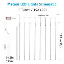 夜空流星燈戶外使用,11.8 英寸,8隻管子,192顆led聖誕雪花燈流星燈,掛式防水落雨燈,適用於萬聖節/聖誕假期樹木和家庭派對 - 彩色 - 查看 11