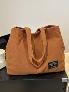 Uncommon Corduroy Tote Bag For Students, Shoulder Bag For Casual, Large-Capacity Commuter Bag For Daily Use - Brown - View 2