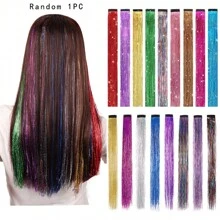 1pc Random Color Synthetic Ribbon Ponytail Holder, Hair Extension, Suitable For Girls - Multicolor - View 1
