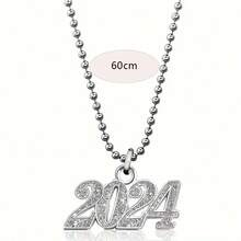 suteyi 1 Pair Of Earrings+1 Necklace, Hip-Hop Style Jewelry Set, Sparkling 2024 Design, Perfect Decoration For The Upcoming New Year - Silver - View 2