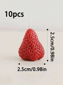 10pcs Red Strawberry Shaped Birthday & Festival Cake Candles Decoration For Party
