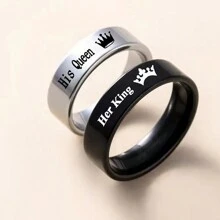 2pcs Couple Rings, Stainless Steel Simple Style Wedding Rings For Men And Women, Perfect As Couple Jewelry, Valentine's Day Gift, Festival Present, Easter Gift And Back-To-School Season - Couple Rings - View 2