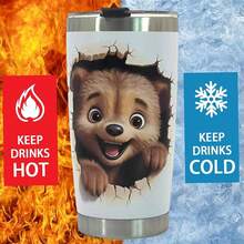 1 件 20 盎司可愛動物玻璃杯帶蓋不銹鋼真空隔熱雙壁旅行杯秋季復古風格咖啡杯水瓶適合旅行家庭學校辦公室汽車 - K - 查看 4