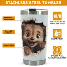 1 件 20 盎司可愛動物玻璃杯帶蓋不銹鋼真空隔熱雙壁旅行杯秋季復古風格咖啡杯水瓶適合旅行家庭學校辦公室汽車 - K - 查看 3