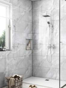 10pcs 0.9㎡ Light Grey Marble Pattern Tile Sticker, Self-Adhesive Aluminum-Plastic Board For Waterproof, Moisture-Proof, Surface Refurbishment, Background Wall Decoration., Renovation Stickers Peel Wall Panels, Wall Paper, Wallpapers, Spring Decoration Items Refresh Your Home, Rama Decoration Stickers - Light Grey - View 4