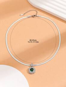 1 Miếng Châu Âu và Châu Mỹ Đúng mốt Rhinestone đầy đủ Hình vuông Thép không gỉ Chuỗi Vòng cổ mặt dây chuyền , Thích hợp Đối với Của phụ nữ Hằng ngày Qủa tặng - Bạc - Xem 2