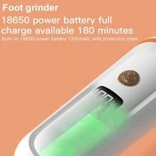 1個帶顯示屏的電動足磨刀; 玻璃磨頭,快速去除老茧,並具有更長的使用壽命; 悄音設計,無噪音電機具有強大的動力和長久的使用壽命; 兩種可調節的速度; 360度水平旋轉; - 白色 - 查看 7