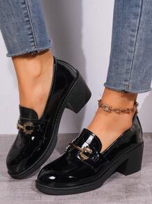 2024 New Fashion Women's Casual Chunky Heel Loafer Pumps With Square Toe - Black - View 3