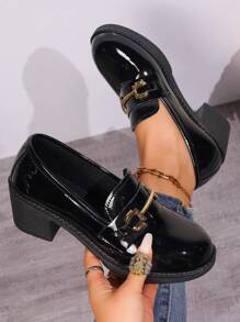 2024 New Fashion Women's Casual Chunky Heel Loafer Pumps With Square Toe - Black - View 6