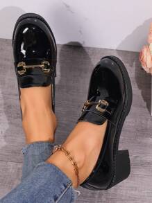 2024 New Fashion Women's Casual Chunky Heel Loafer Pumps With Square Toe - Black - View 5