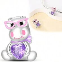 1pc Cartoon Blessing Series Pure Silver Material Colorful & Lovely Happy Hippo Design Diy Beaded Charm Bracelet With Gift Box Suitable For Making Jewelry Accessories - Cartoon Blessing Series-Happy Hippopotamus - View 1
