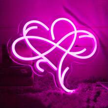 Heart-Shaped Neon Light Sign Wall Decor, Led Neon Light Art Wall Decor Love Sign Bedroom Decoration, Home Wedding Decoration, Living Room Decoration Valentine's Day Gift - Pink - View 1