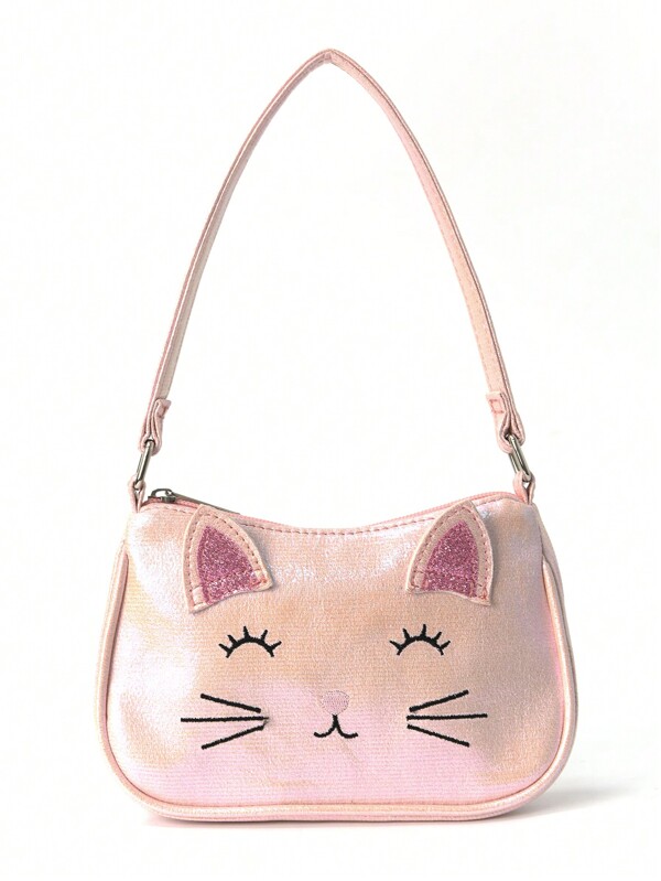 1pc Children Girl Mini Cute Cat Embroidered Handbag Shoulder Bag Suitable For Little Girl Kindergarten Elementary School Students Daily Outdoor Travel Festivals Gift